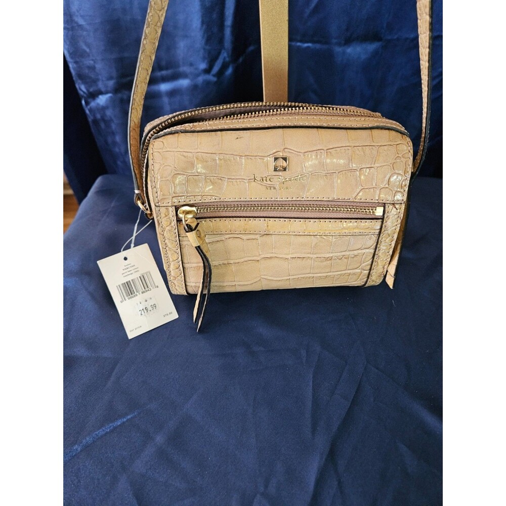 Kate Spade Perri Lane Rosy Beige Croco Embossed Crossbody Bag Purse NWT